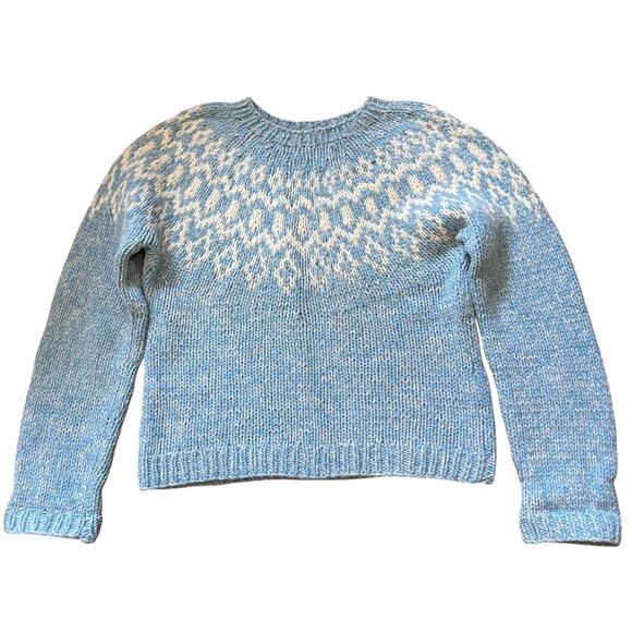 American Eagle Women’s Blue & White Fair Isle Handknit 100% Lambswool Sweater M - Picture 3 of 12